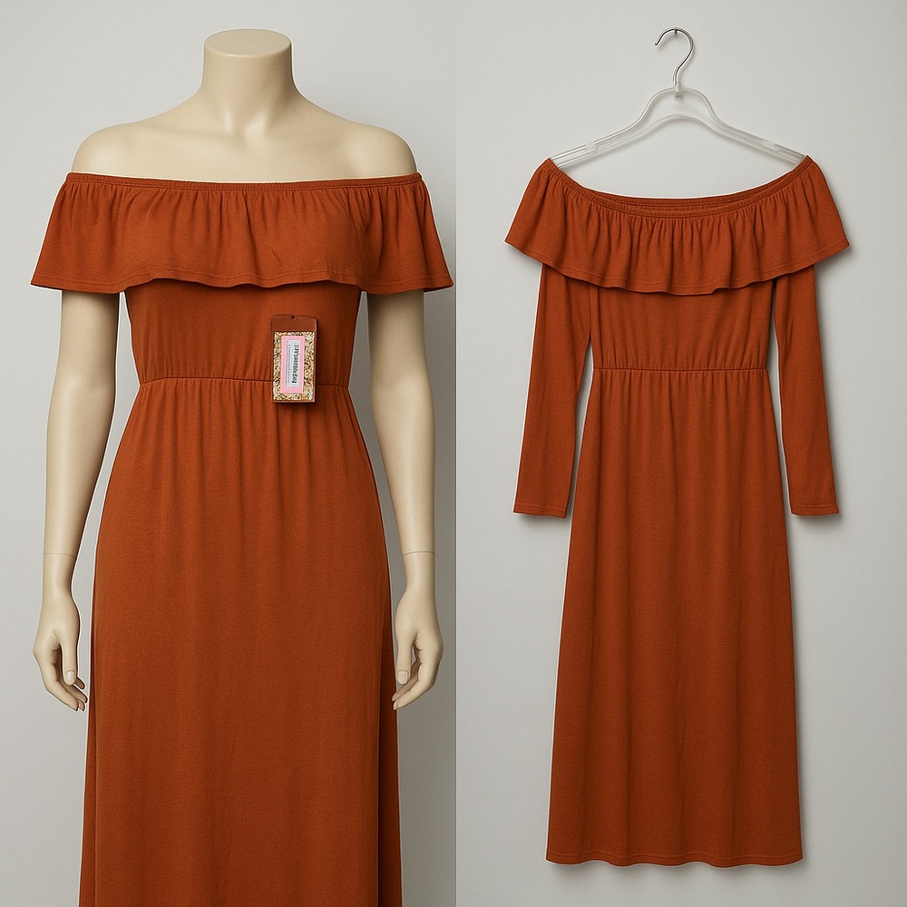 MF-303. Plus Off The Shoulder Ruffle Jersey Maxi Dress